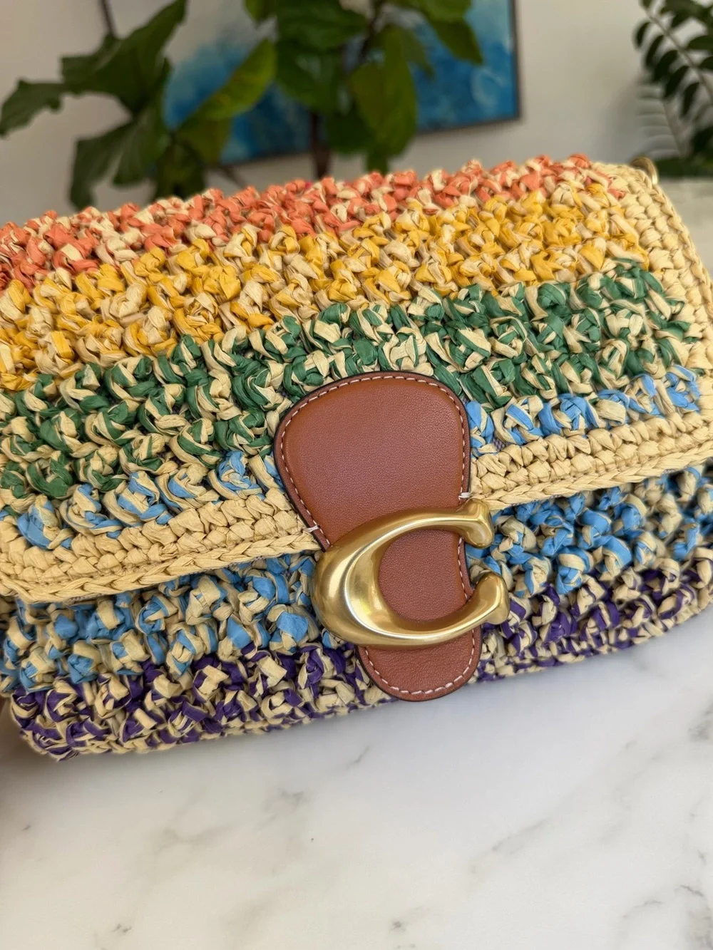 NWOT Coach Soft Tabby Shoulder Crossbody Bag Rainbow Woven Straw & Leather CJ640 - Picture 10 of 16